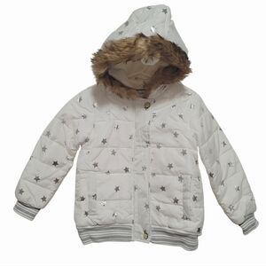 Gymboree White Silver Star Prints Water-Resistant Hooded Puffer Jacket NWT